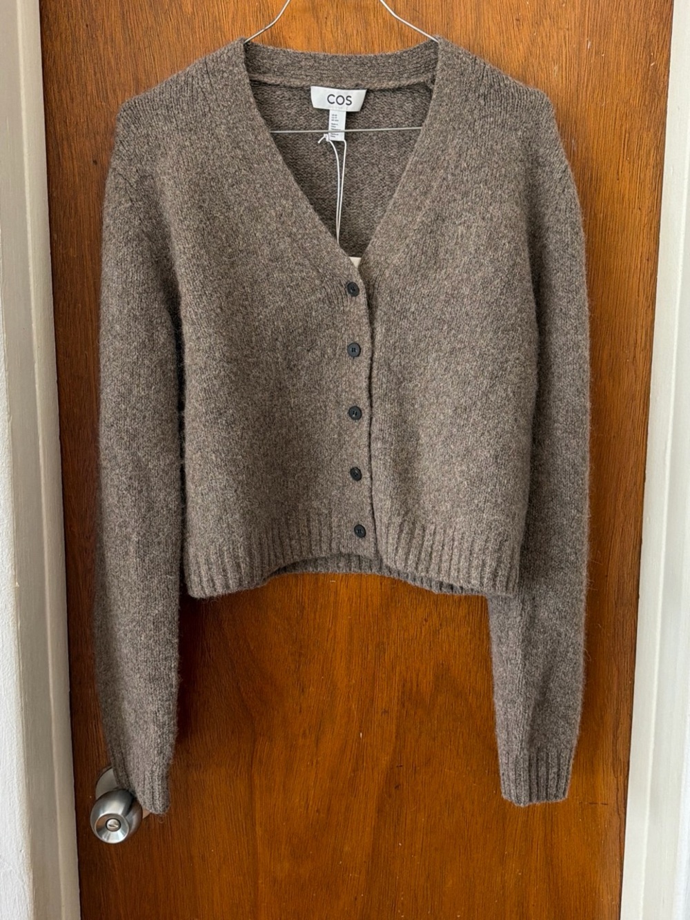 COS Women's Brown V-Neck Button crop Cardigan new with tags